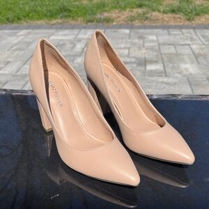 Marc Fisher Beige Pointed Toe Block Heel Pumps